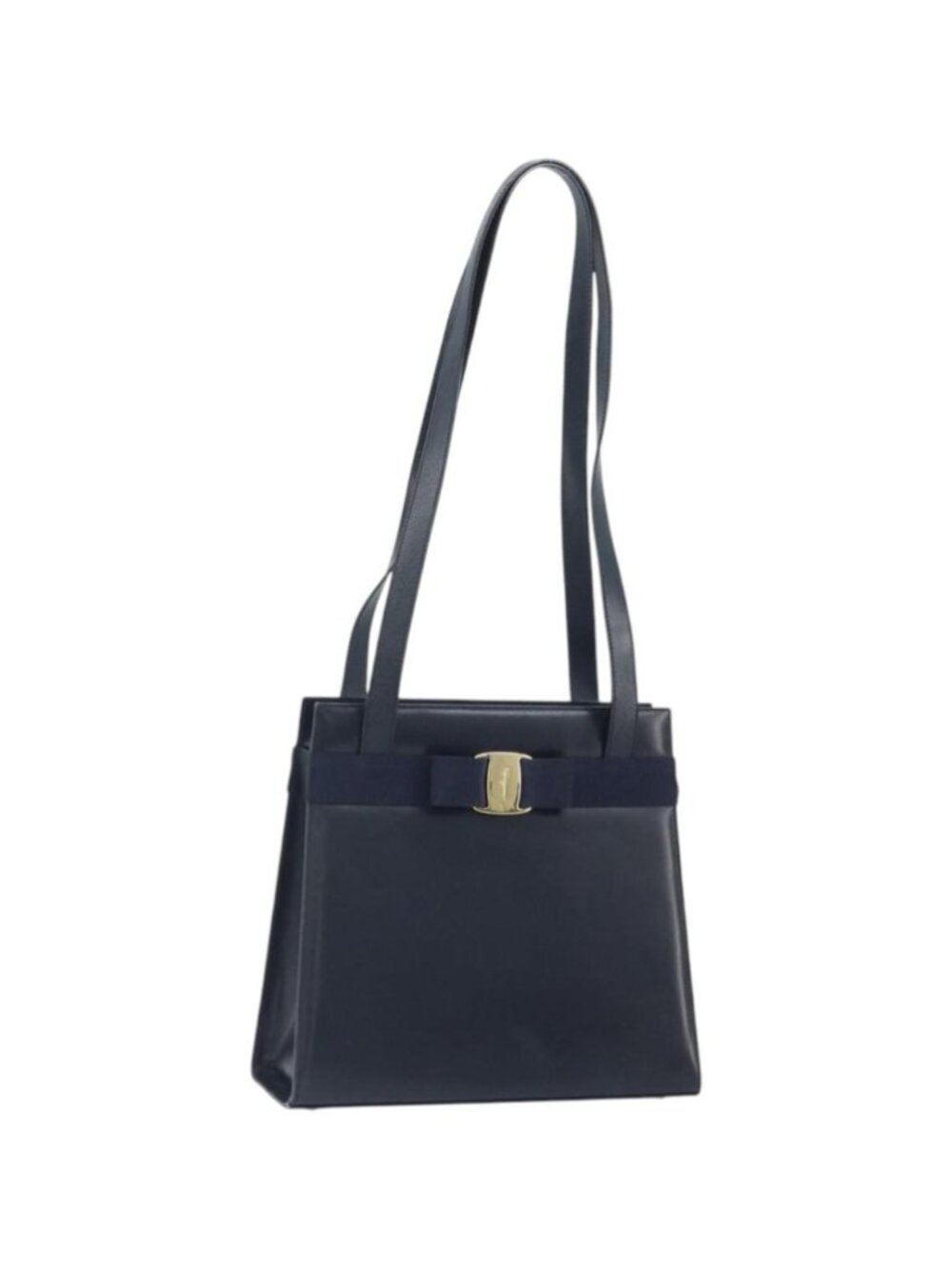 Salvatore Ferragamo Vara Ribbon Shoulder Bag Leather Navy Gold